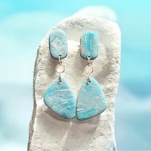 Polymer clay Chic Blue Marble Drop Earrings